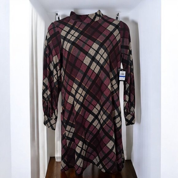 Jessica Howard Size XL 18 Long Sleeve Shift Dress  Purple / Eggplant Plaid - Picture 1 of 15
